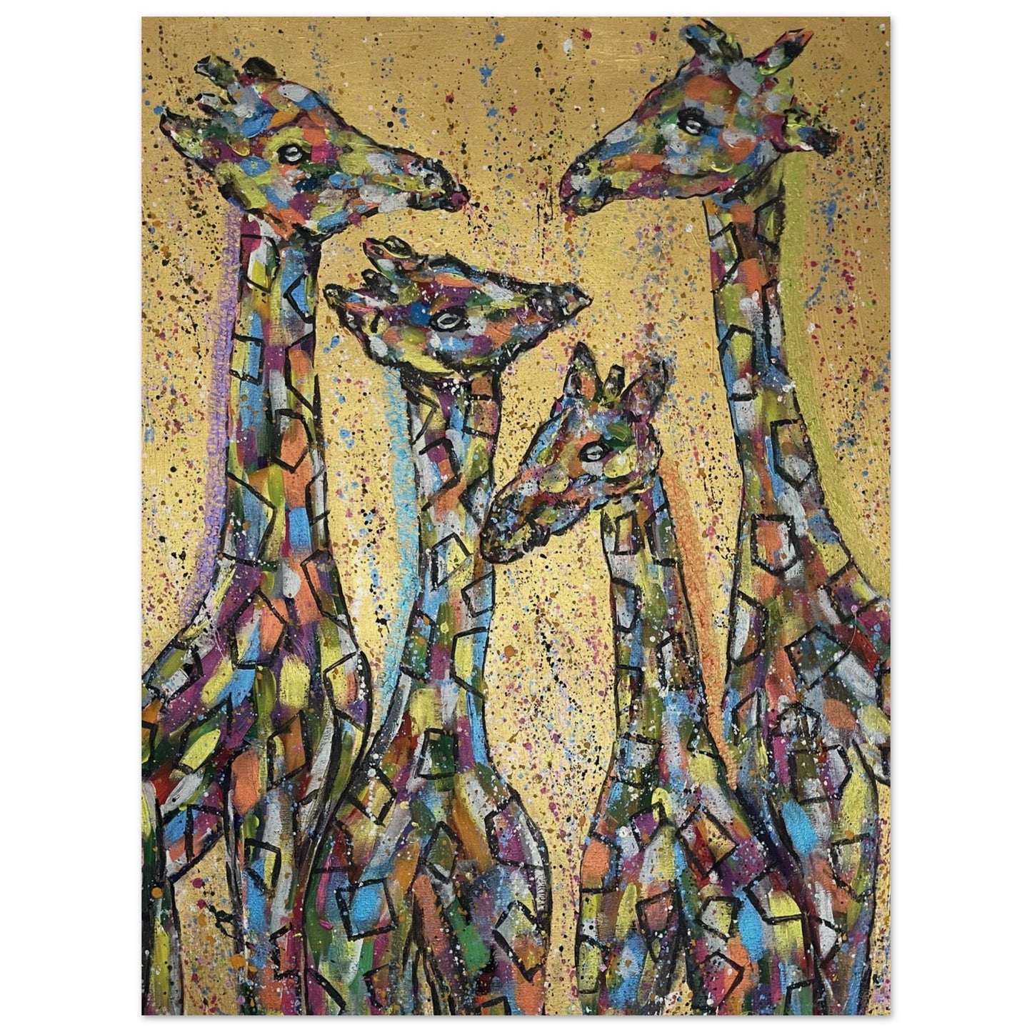 Multi Coloured Giraffes Wood Prints
