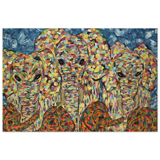 Multi Coloured Elephants Wood Prints