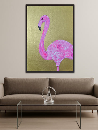 Gold Flamingo ORIGINAL 14X10  Inch Acrylic Painting