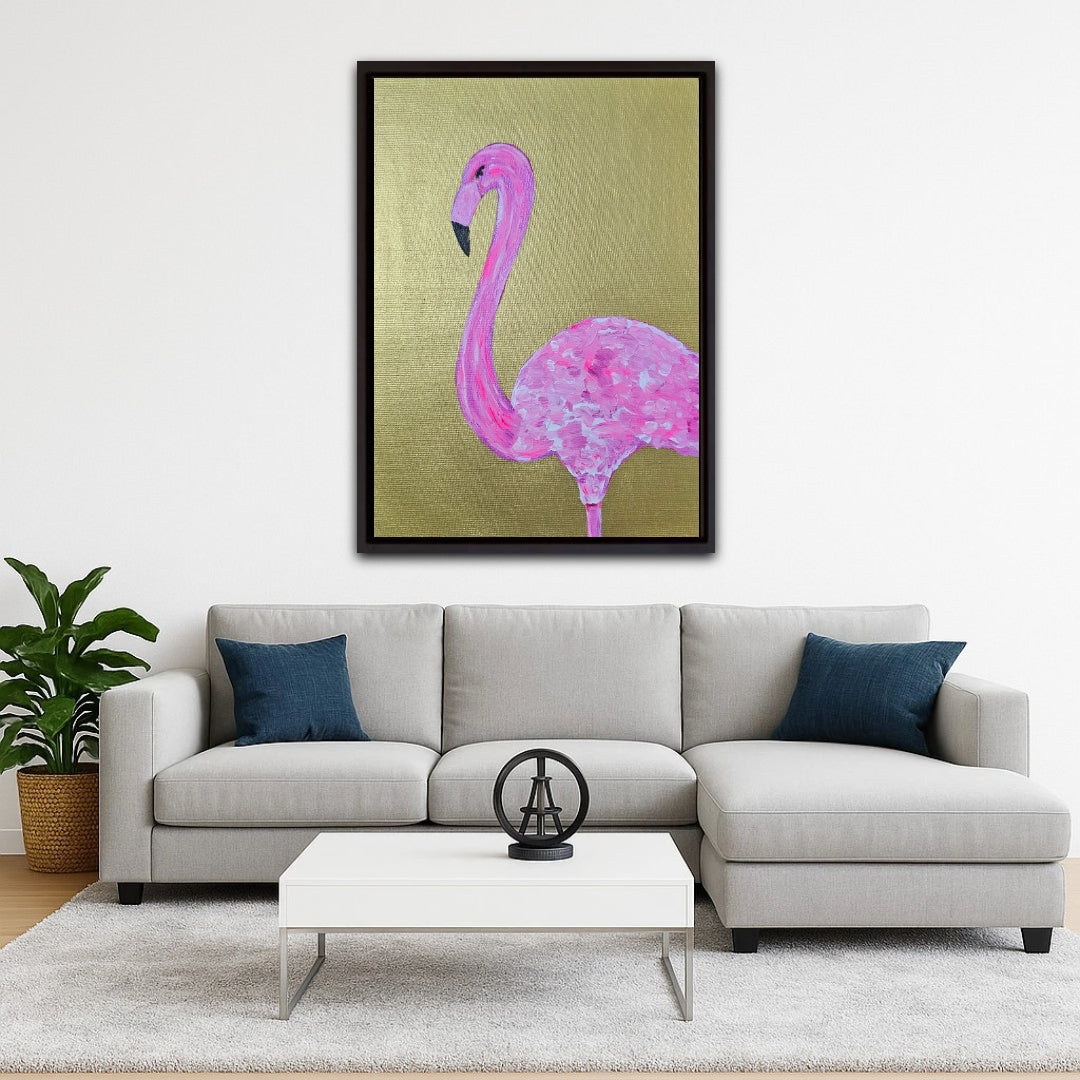 Gold Flamingo ORIGINAL 14X10  Inch Acrylic Painting