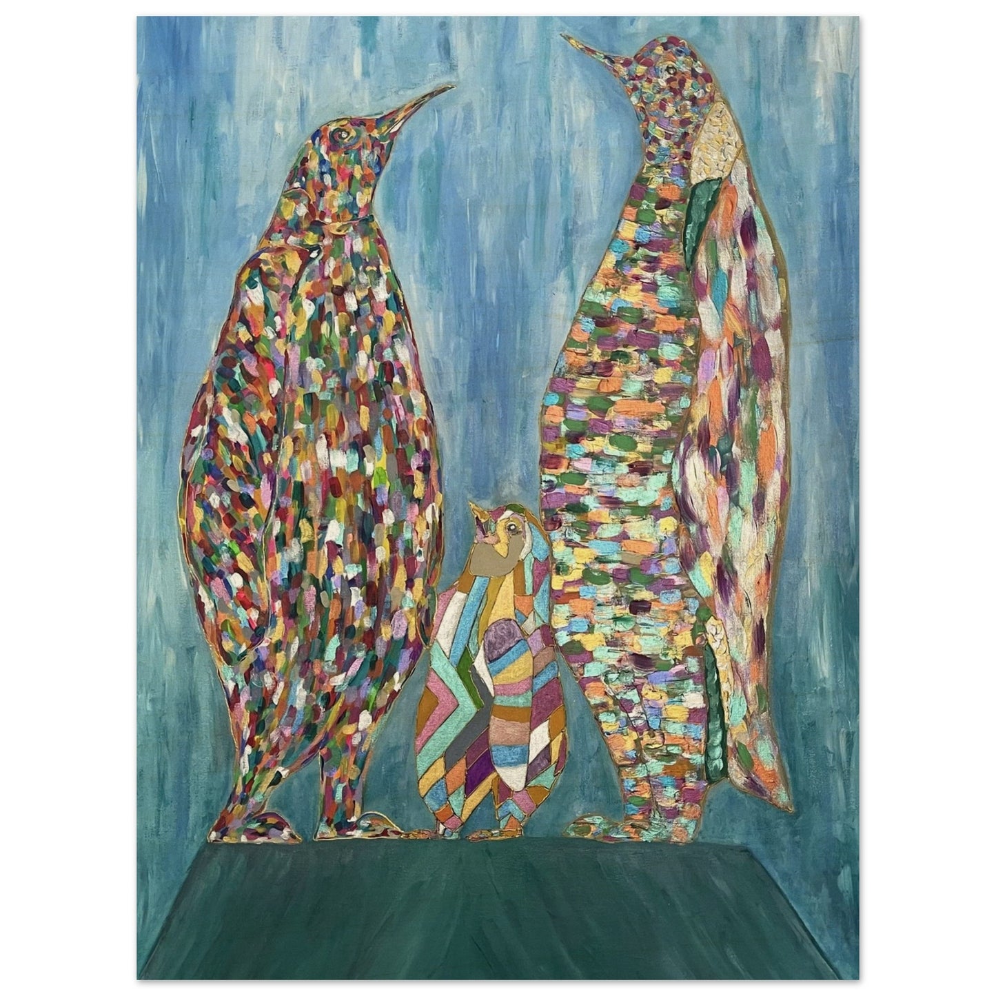 Multi Coloured Penguins Wood Prints