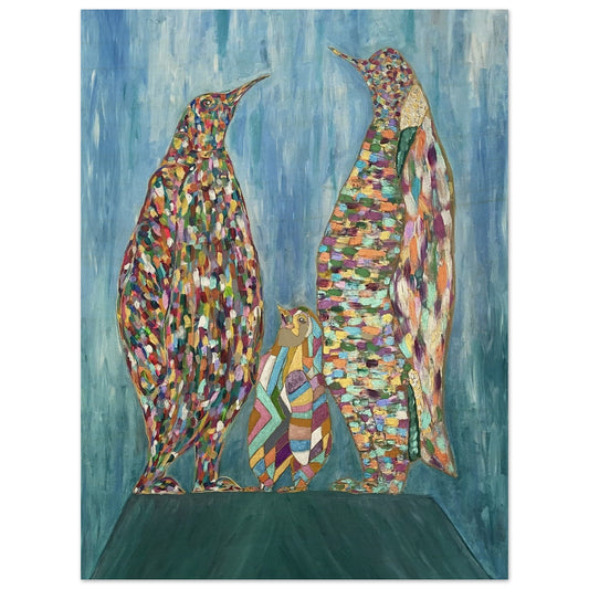 Multi Coloured Penguins Wood Prints