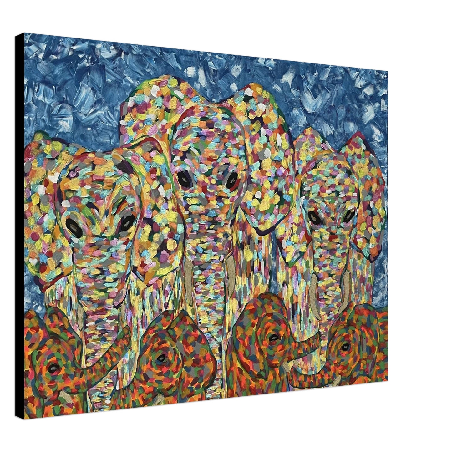 Multi Coloured Elephants Canvas Prints