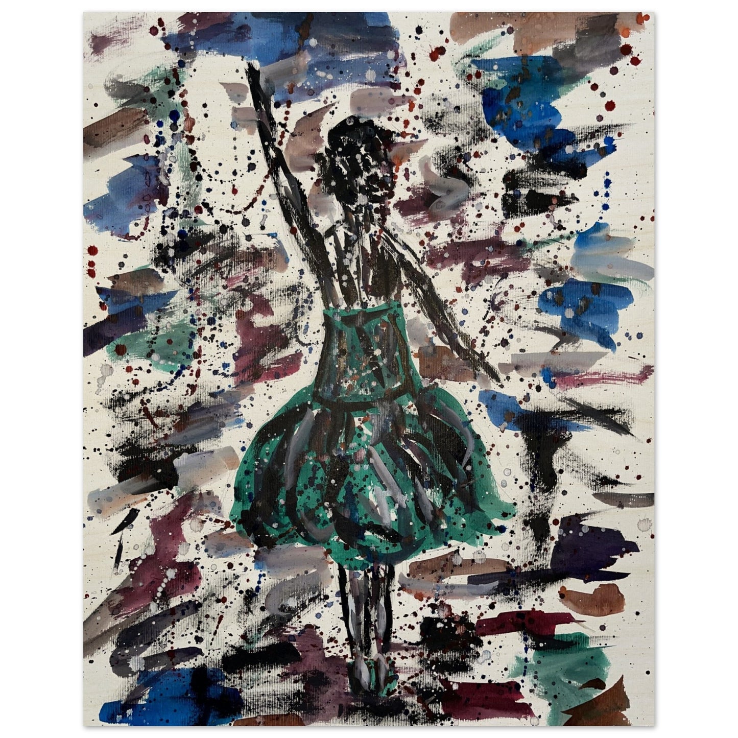Green Dress Silhouette Wood Prints