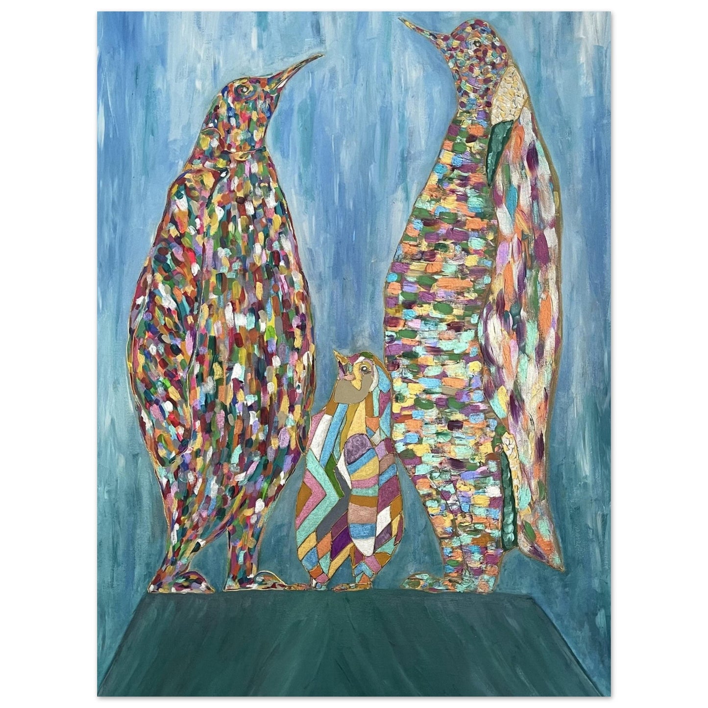 Multi Coloured Penguins Aluminium Prints