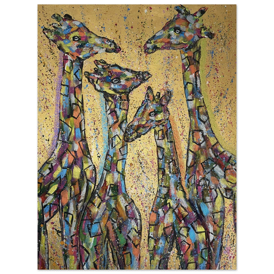 Multi Coloured Giraffes Wood Prints