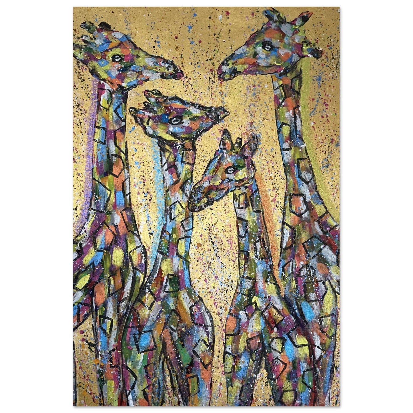 Multi Coloured Giraffes Aluminium Prints