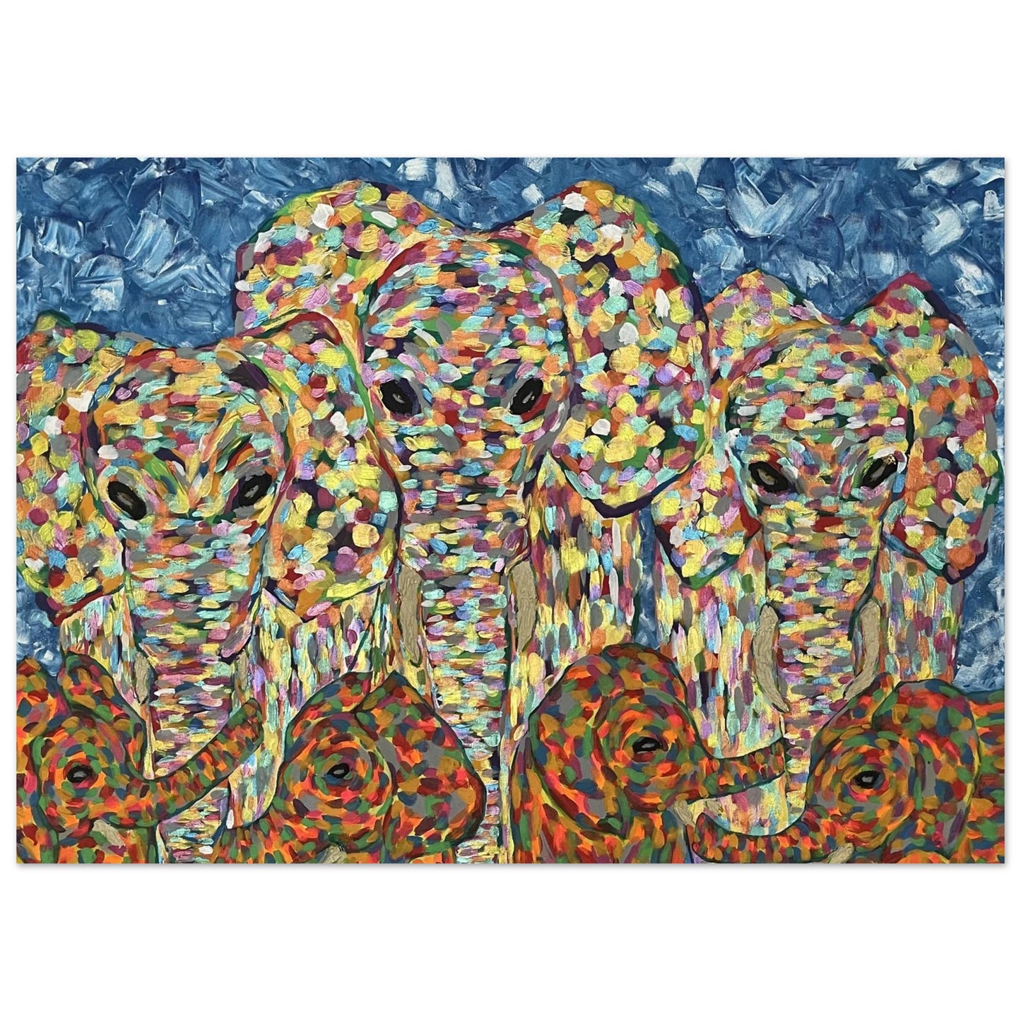 Multi Coloured Elephants Aluminium Prints