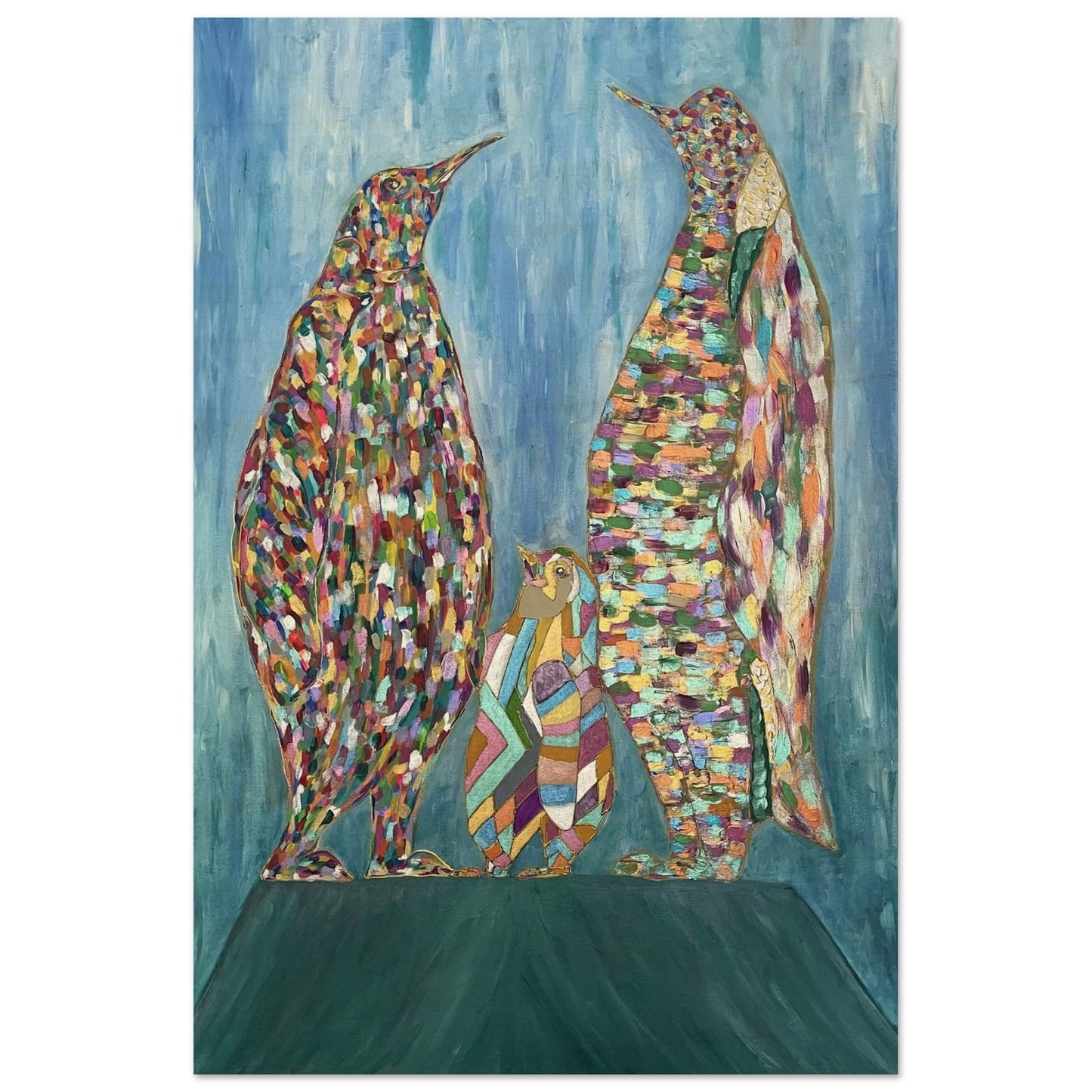 Multi Coloured Penguins Wood Prints