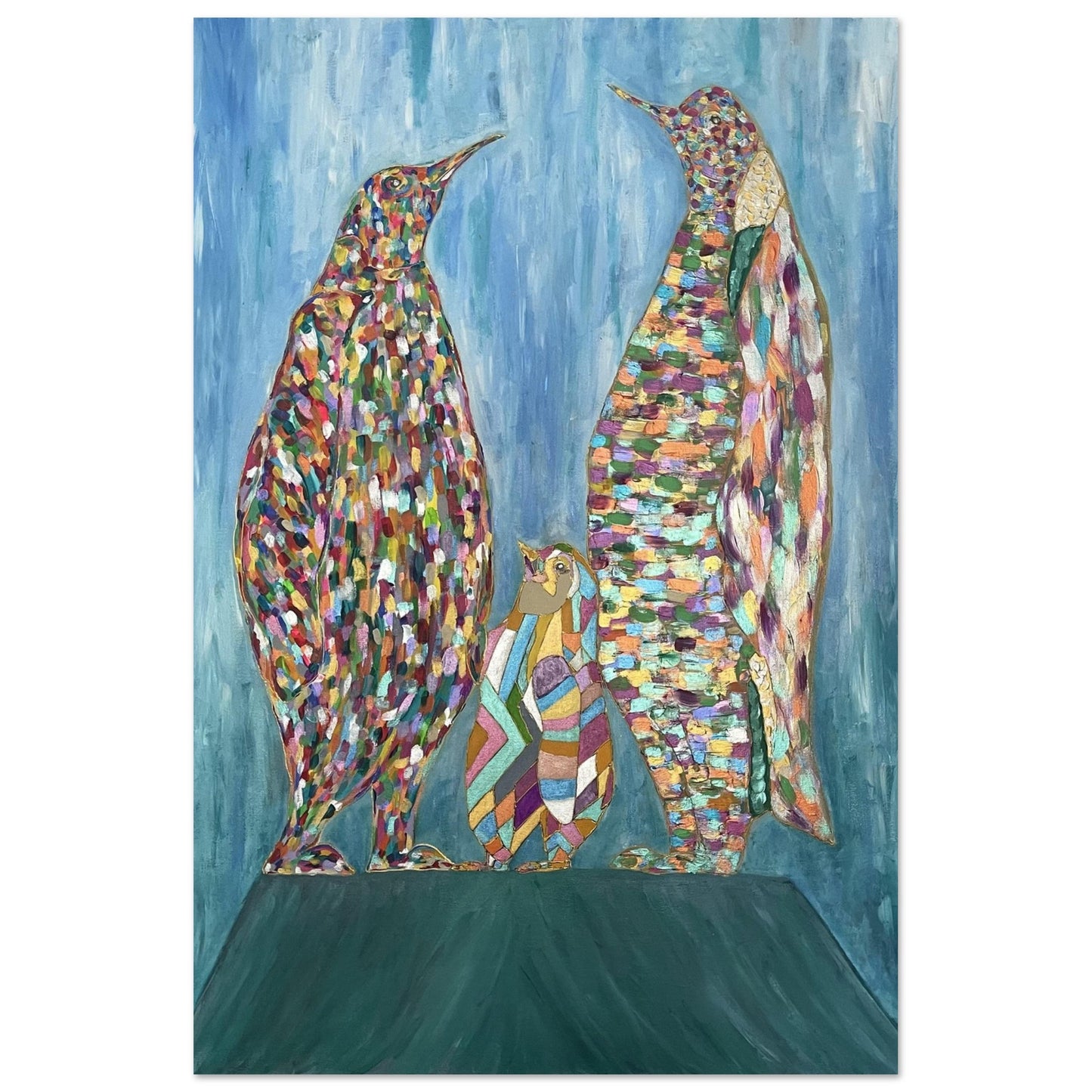 Multi Coloured Penguins Aluminium Prints