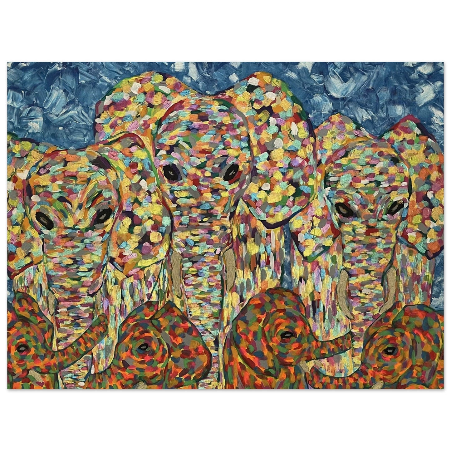Multi Coloured Elephants Wood Prints