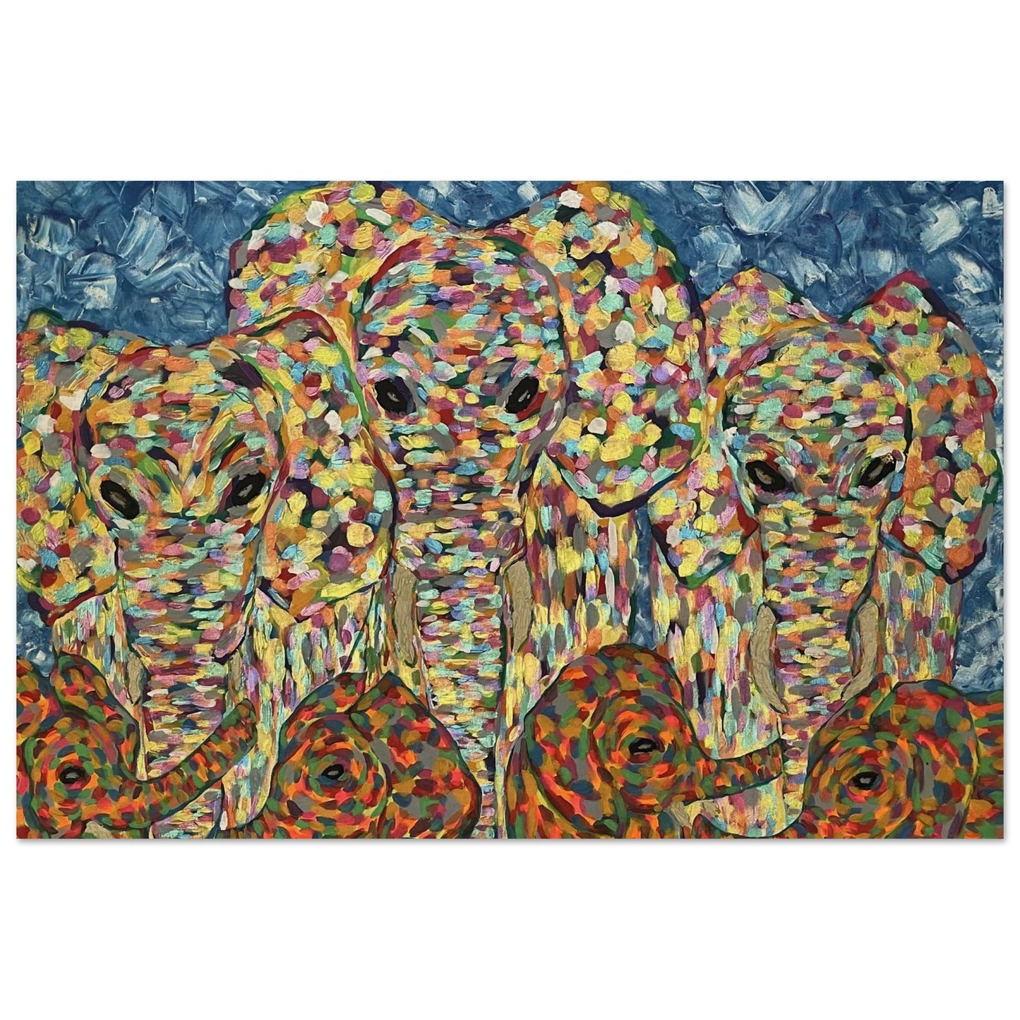 Multi Coloured Elephants Wood Prints