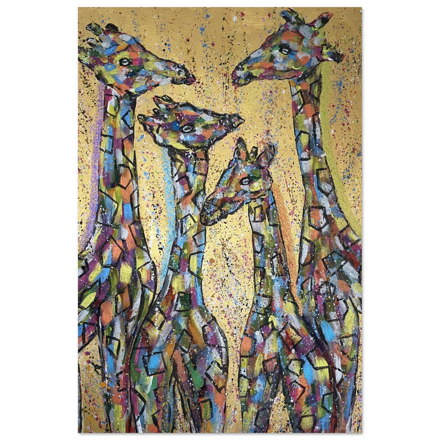 Multi Coloured Giraffes Aluminium Prints