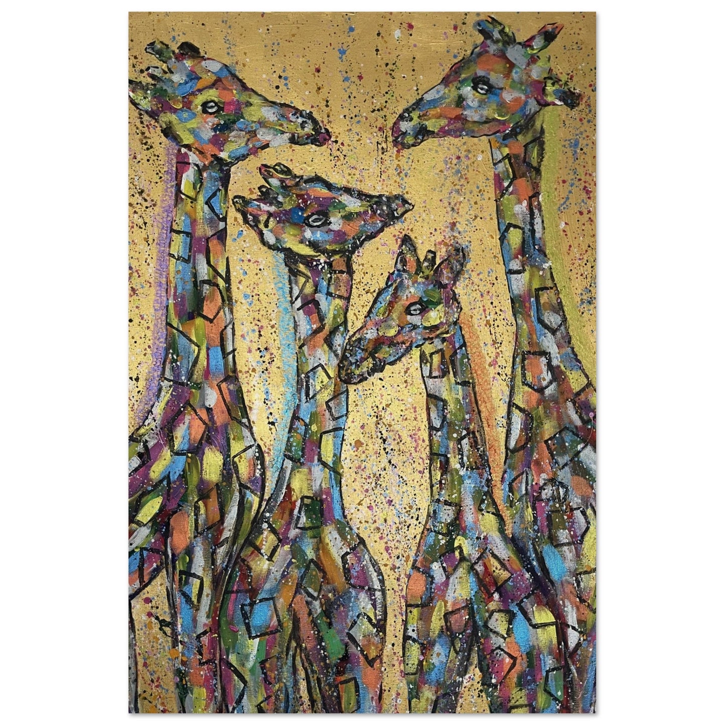 Multi Coloured Giraffes Wood Prints