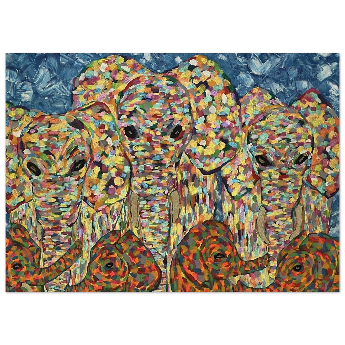 Multi Coloured Elephants Wood Prints