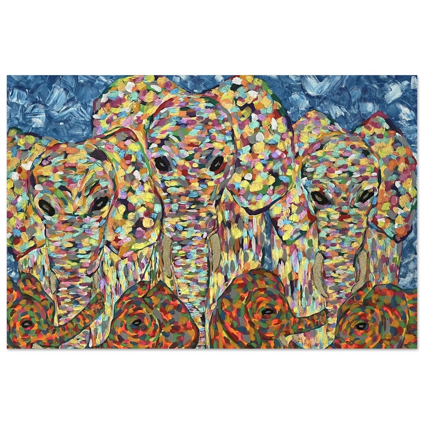 Multi Coloured Elephants Aluminium Prints